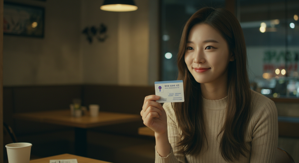 서울 카페에서 장기기증 등록증을 들고 있는 젊은 여성