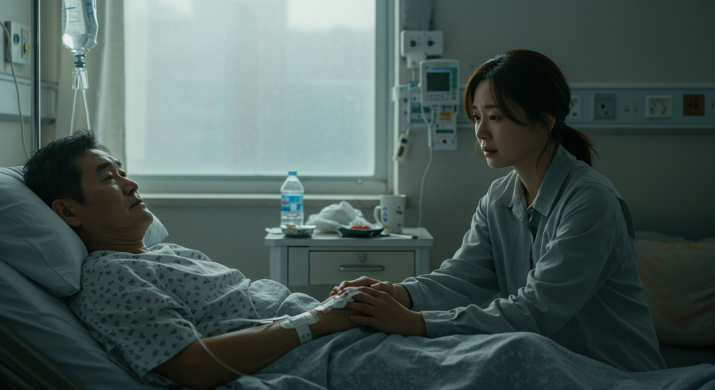 병실에서 손 잡고 있는 가족